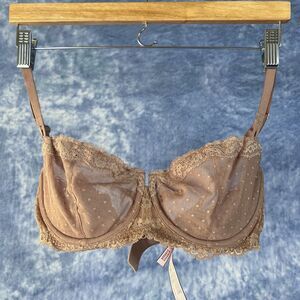 Dobreva Bra Balconette Underwire Unlined Lace Sheer Tan Dark Beige F081 Sz 34D
